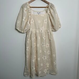 Baltic Born Dress‎ NWT New Medium Floral Boho Puff Sleeve Lined Midi